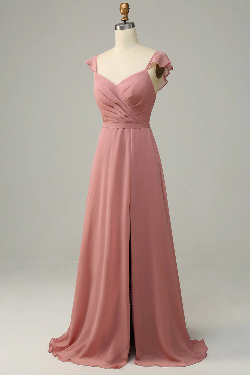 A-line pleated long chiffon bridesmaid dress with slit