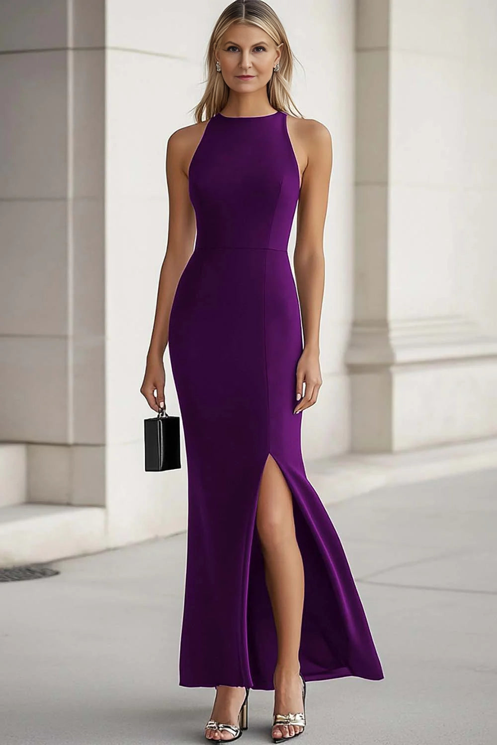 Bat collar mermaid long dress with slit
