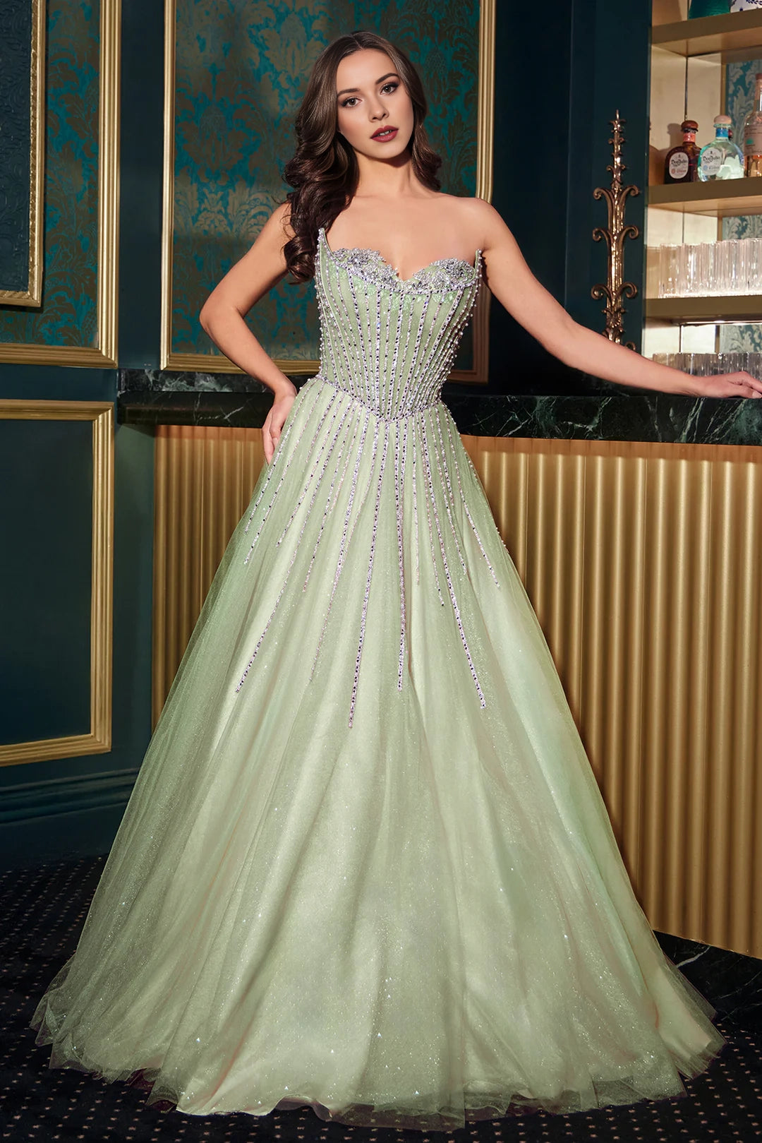 Mermaid beaded sleeveless strapless A-line dress