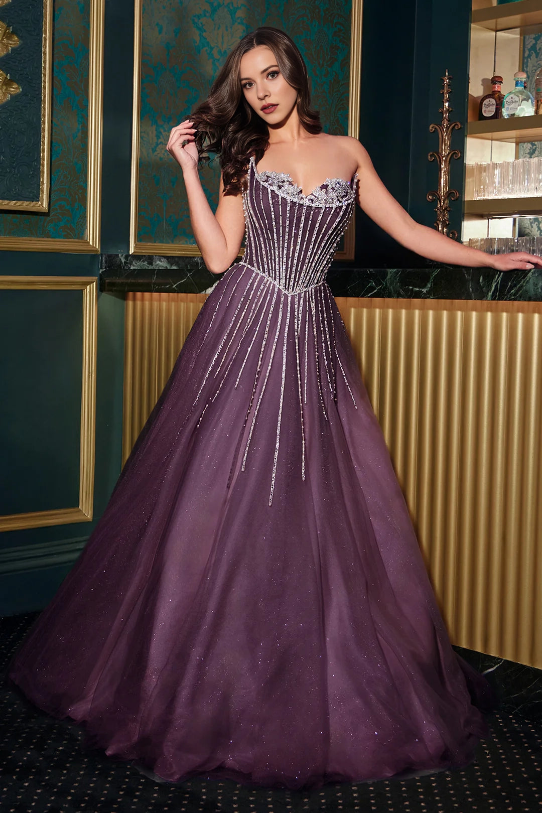Mermaid beaded sleeveless strapless A-line dress