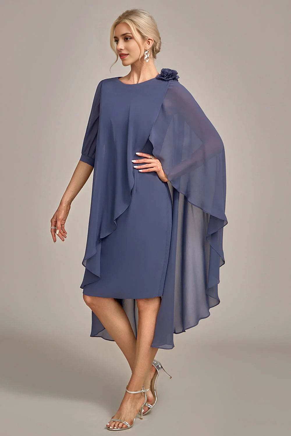 Bead knee length chiffon bridal mother gown