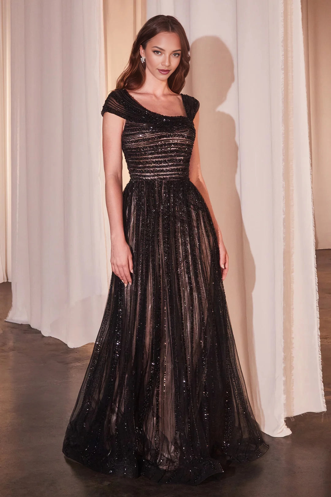 Beautiful bead off shoulder A-line skirt