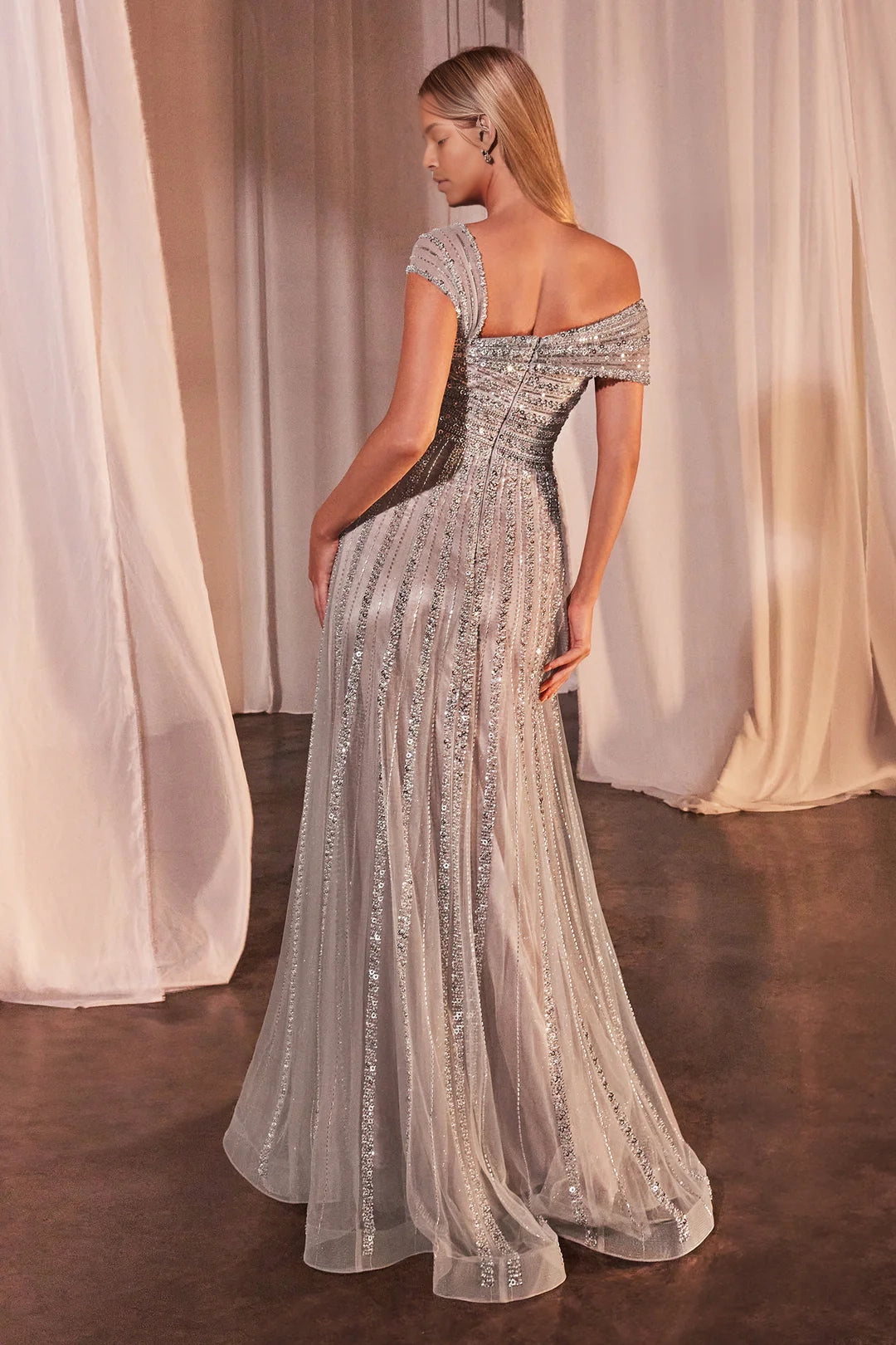 Beautiful bead off shoulder A-line skirt
