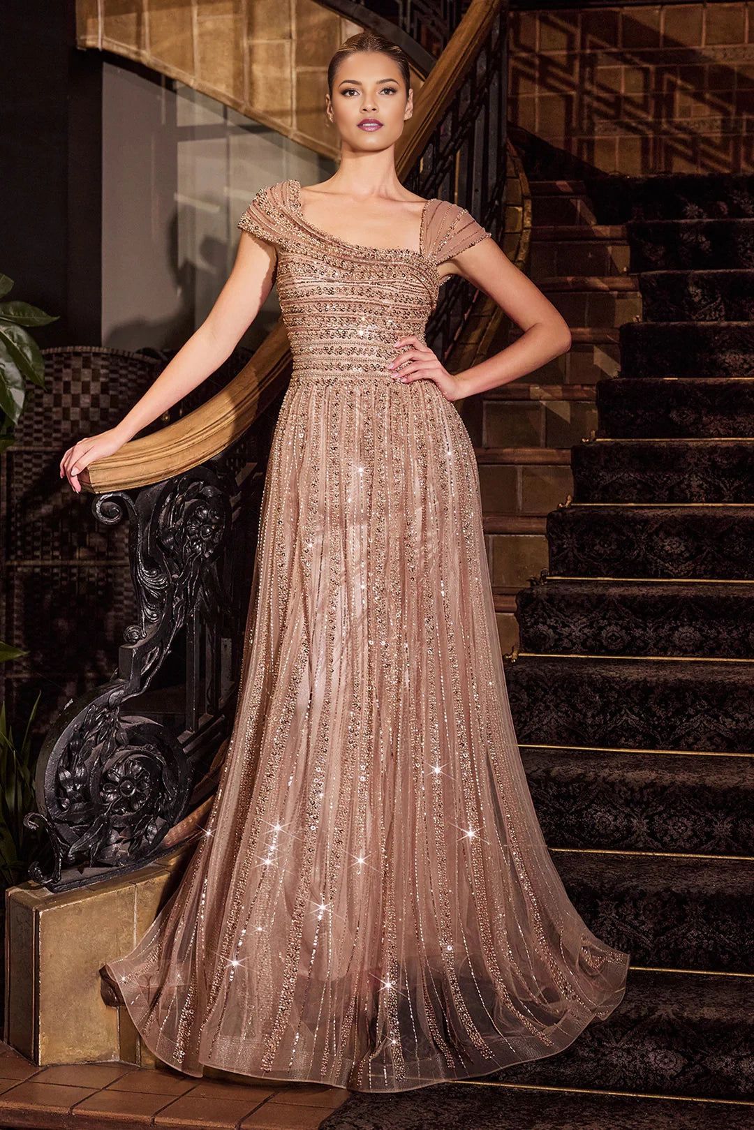 Beautiful bead off shoulder A-line skirt