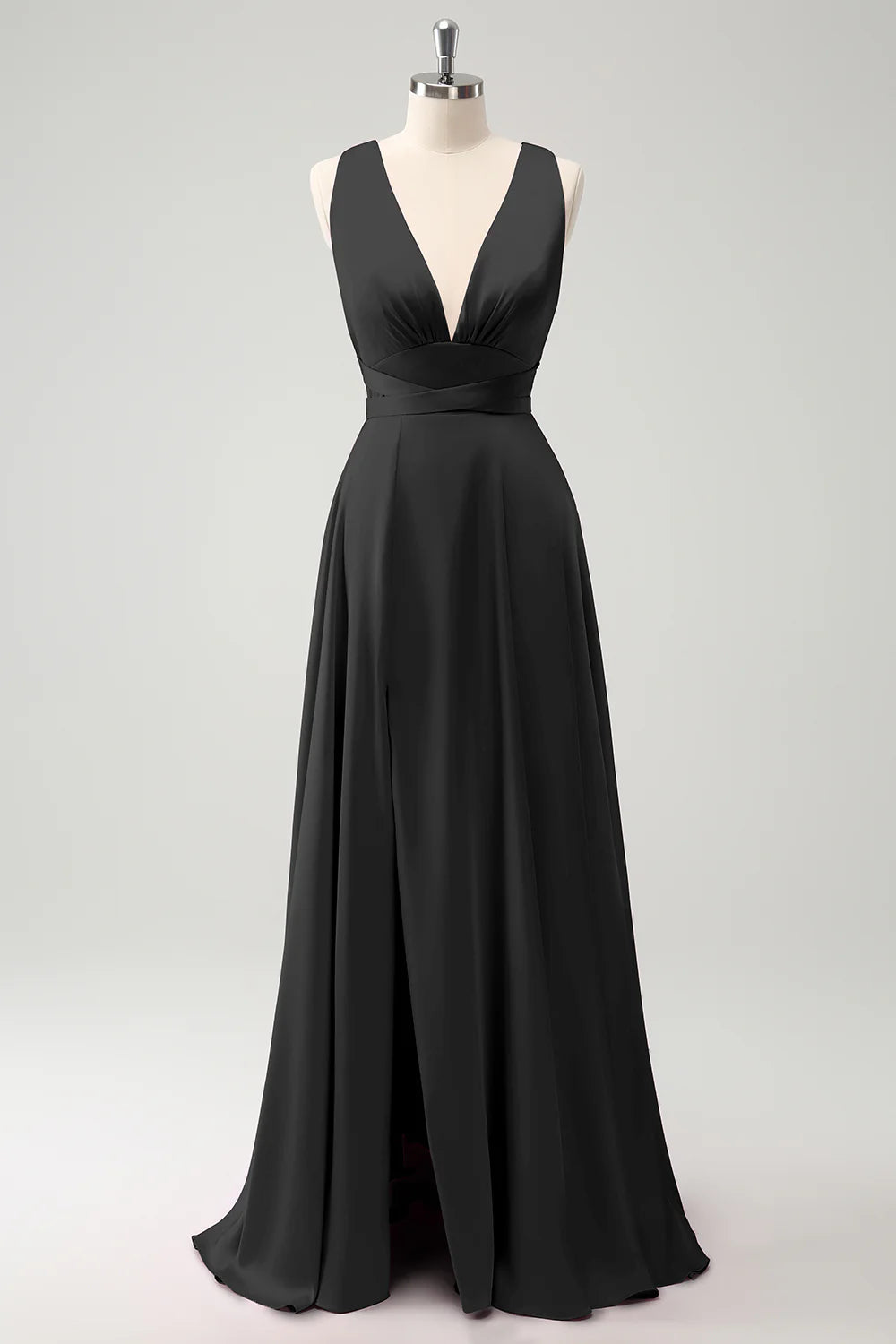 A-line deep V-neck backless strap long bridal dress