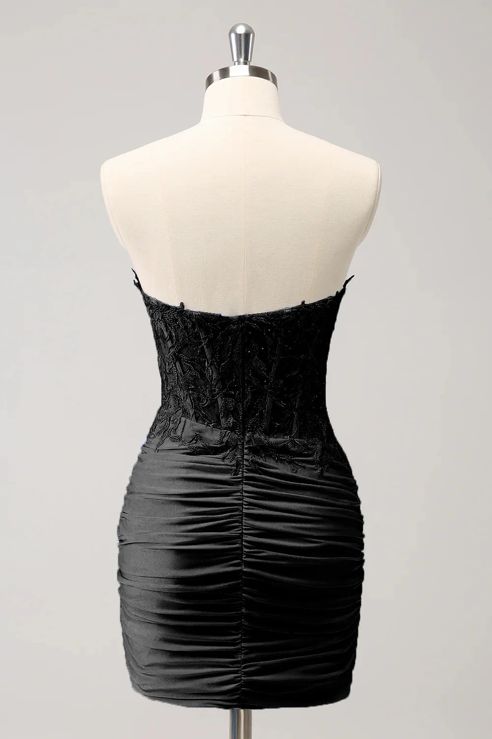 Sleeveless strapless tight fitting sweetheart corset with short pleats and beaded back to school dress