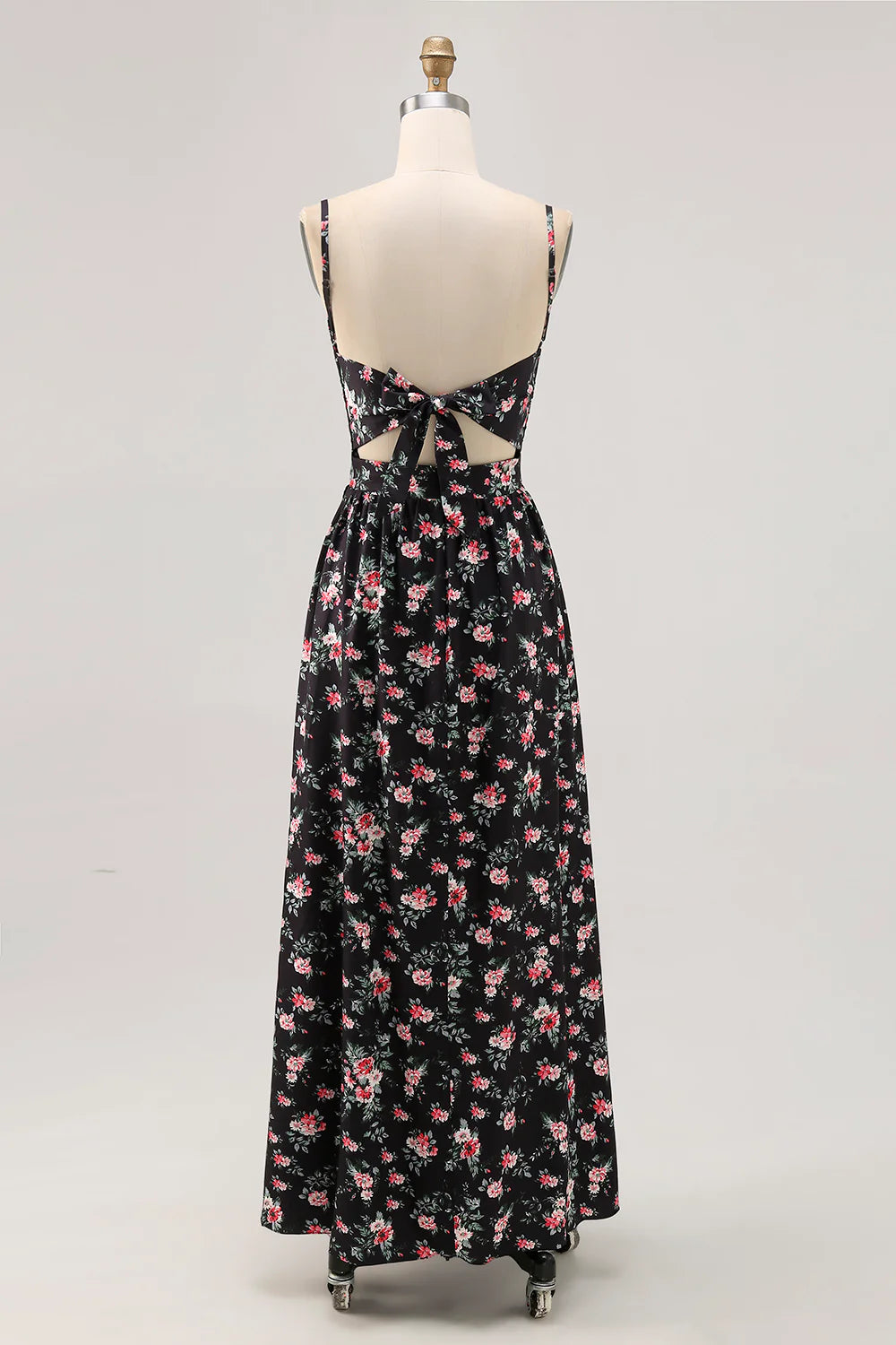 Black Flower Sheath Cut Out Long Printed Wedding Guest Dress