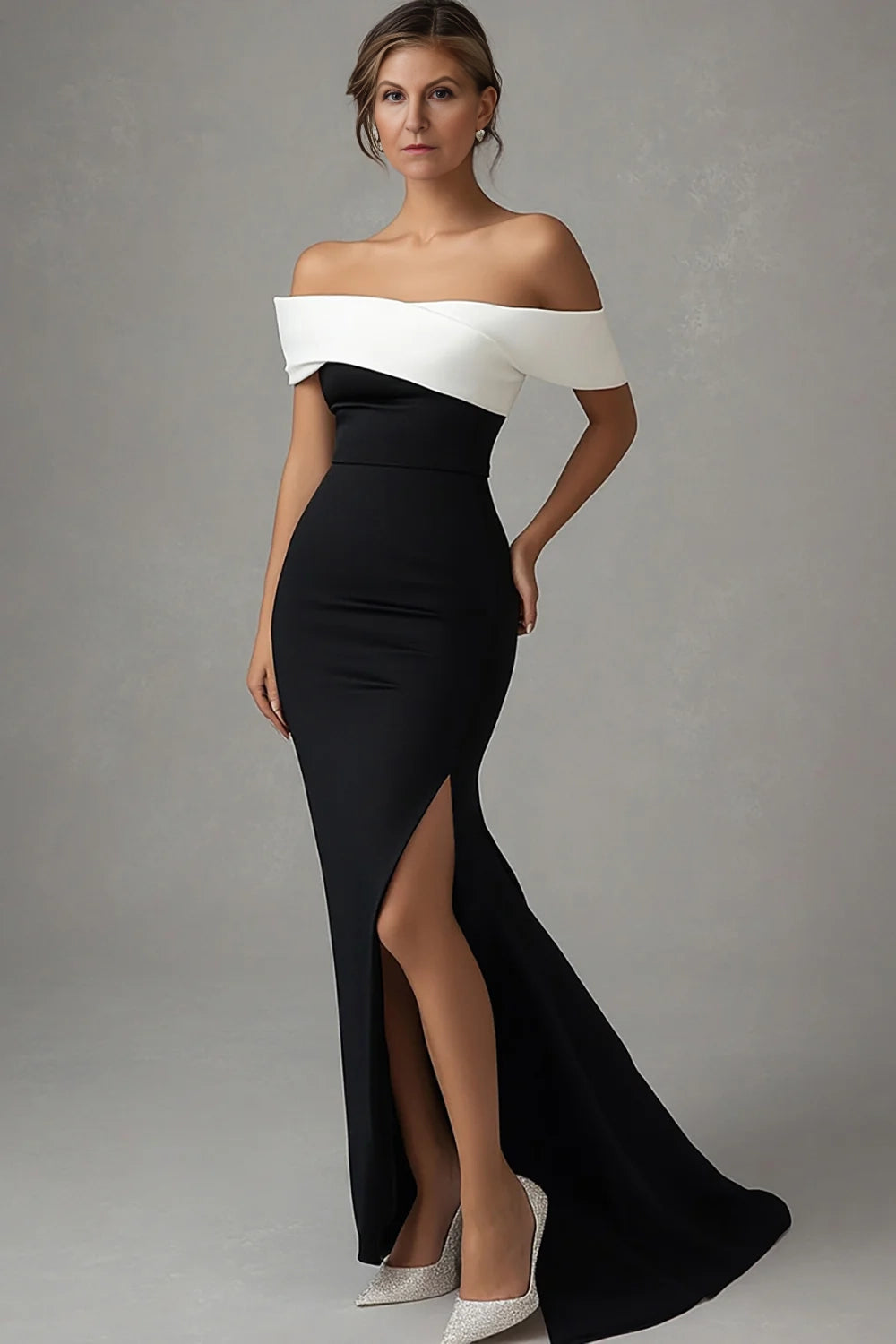 Black Mermaid Off The Shoulder Long Formal Dress with Slit