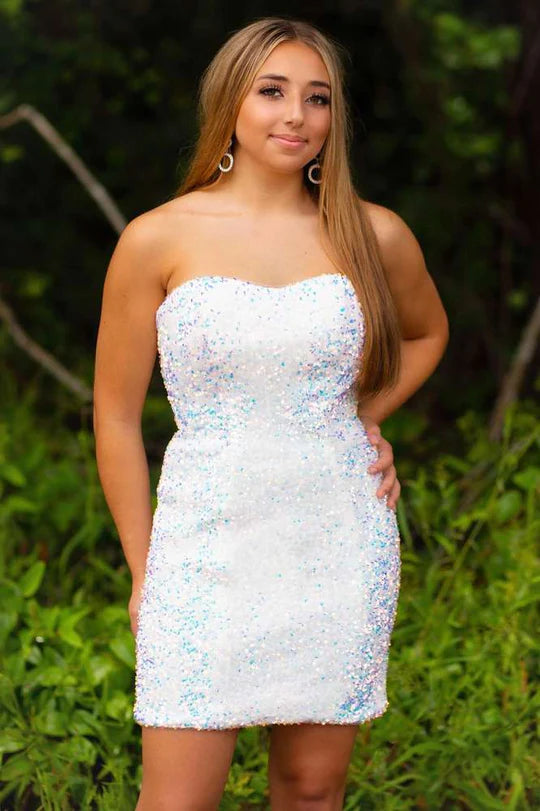 Black Sequined Strapless Mini Homecoming Dress