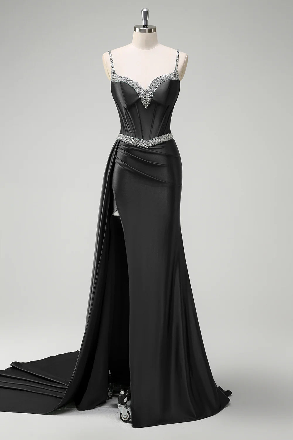Mermaid fringe tight corset long ball dress with slit