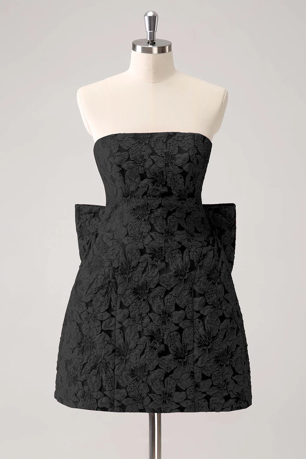 A-line strapless printed short bow back to school dress
