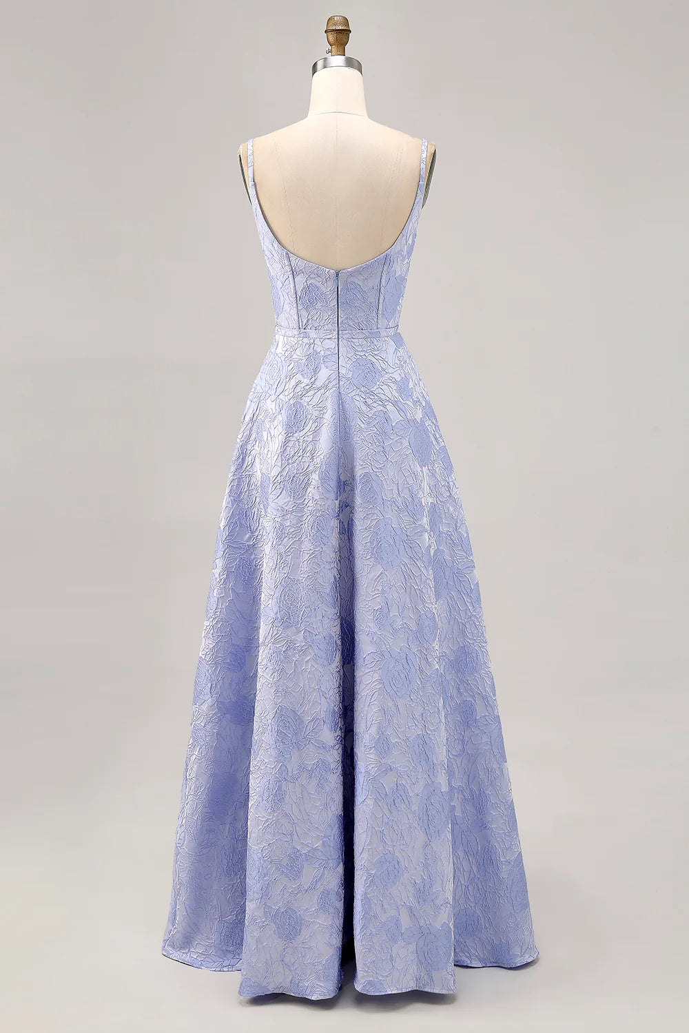 Blue A Line Spaghetti Straps Corset Printed Floral Prom Dress with Slit