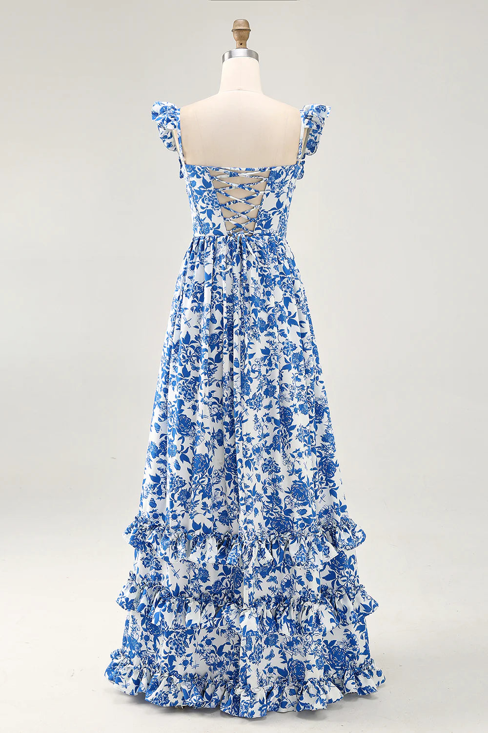 Blue Flower A-line Off The Shoulder Ruched Long Bridesmaid Dress with Slit
