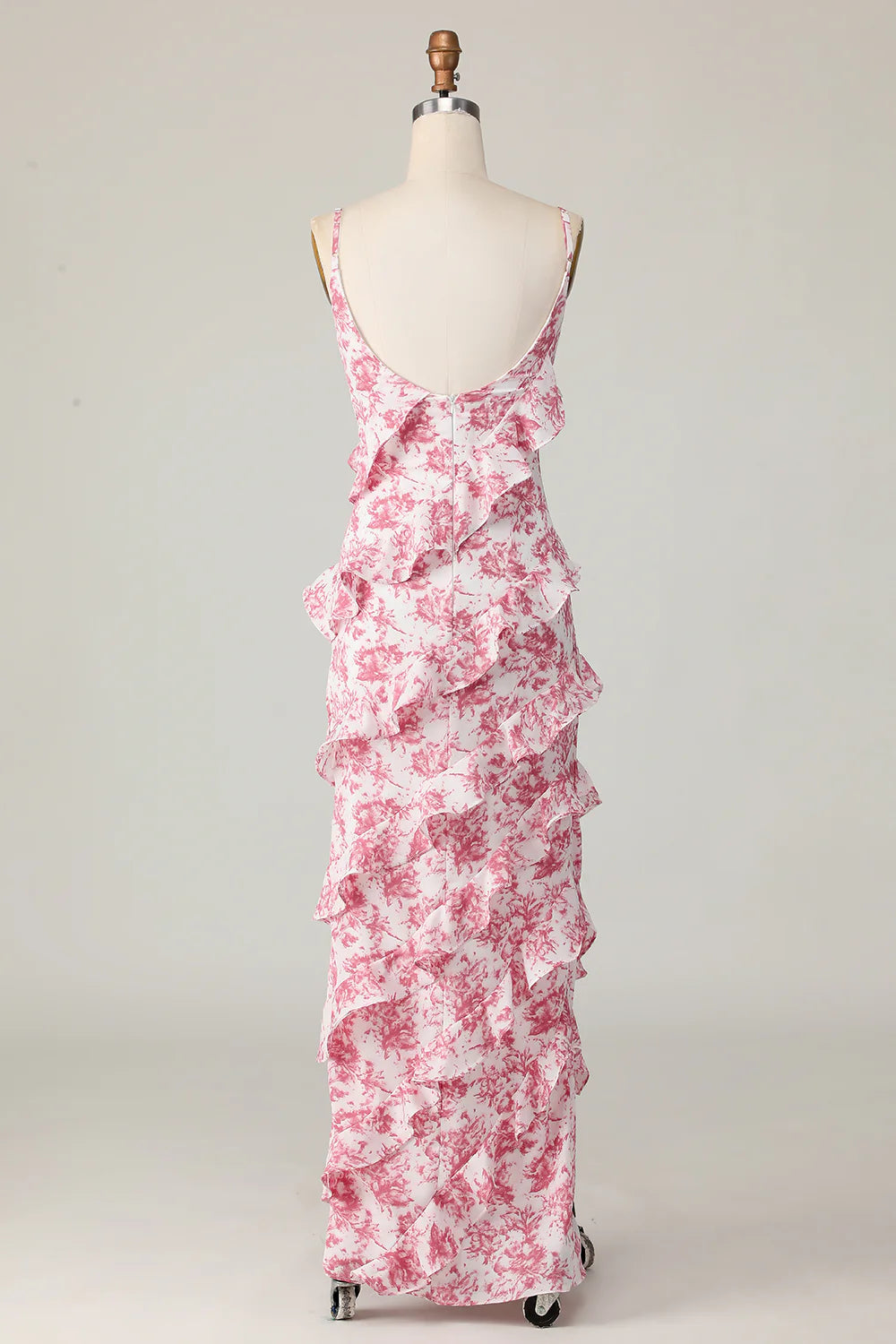 Blush Flower Sheath Spaghetti Straps Ruffled Wedding Guest Dress with Slit