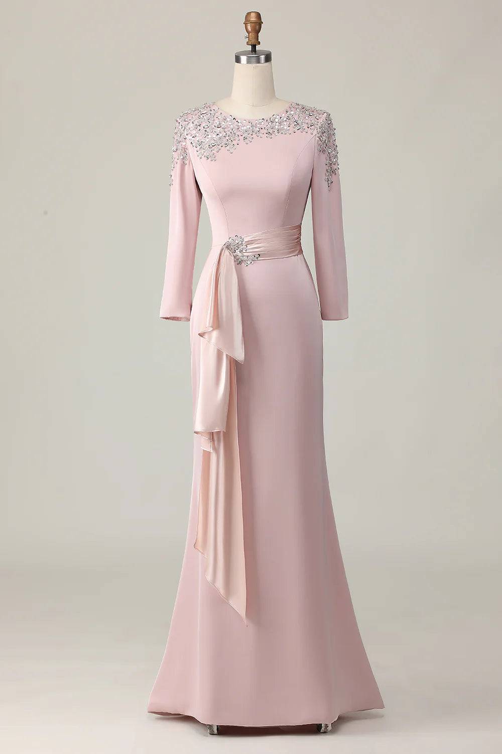 Blush Lace Sheath Long Sleeves Mother Of The Bride Dress