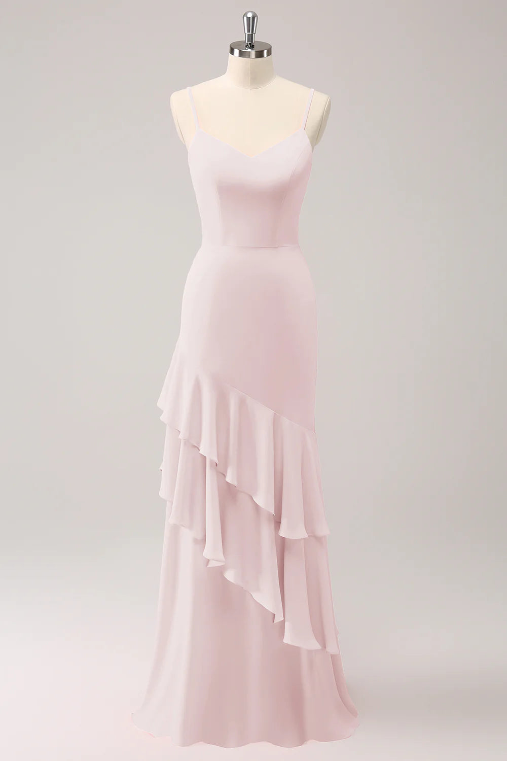 Mermaid Spaghetti Straps Long Bridesmaid Dress with Ruffles