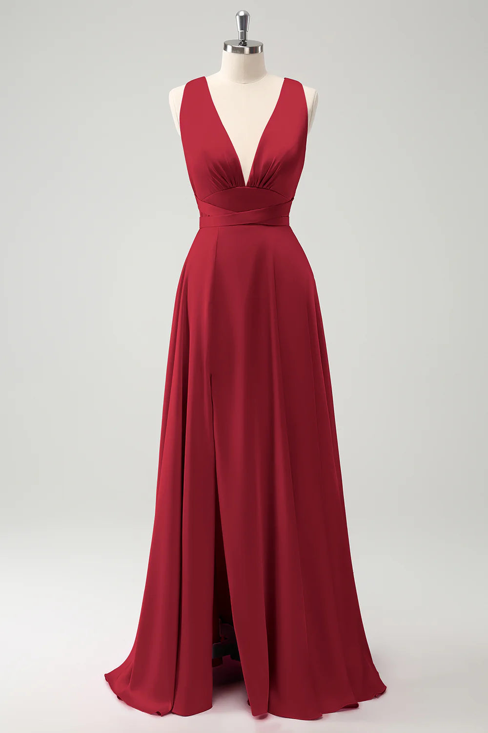 A-line deep V-neck backless strap long bridal dress