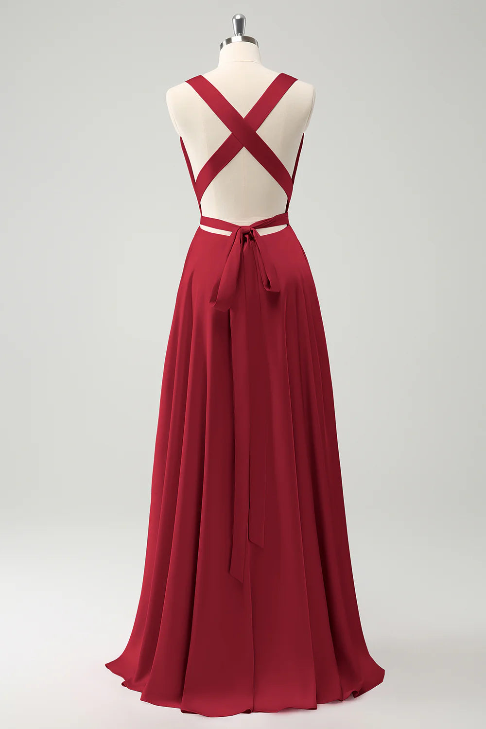 A-line deep V-neck backless strap long bridal dress