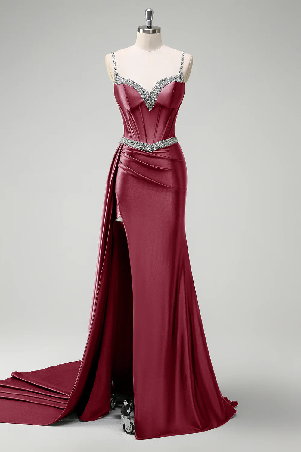 Mermaid fringe tight corset long ball dress with slit