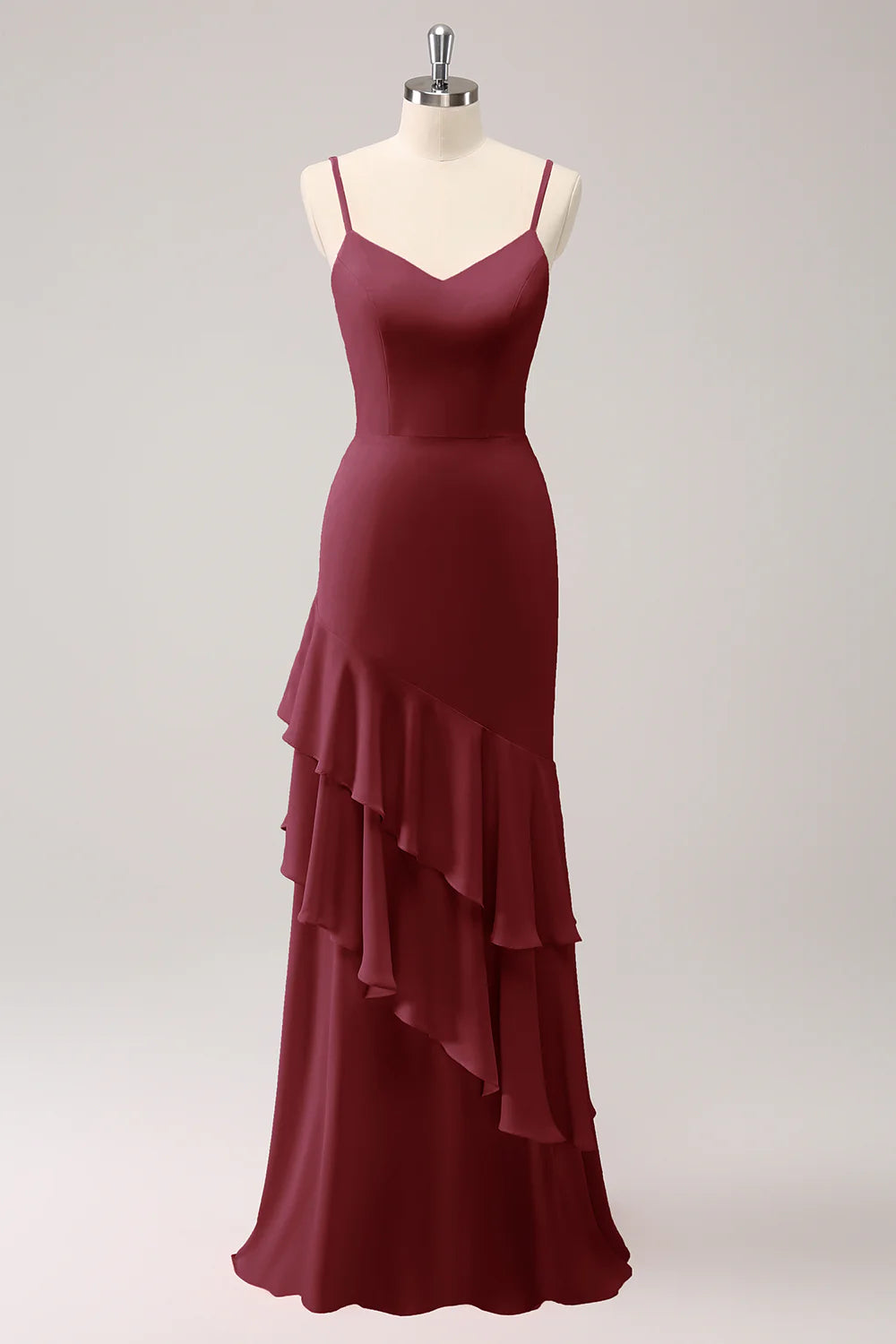 Mermaid Spaghetti Straps Long Bridesmaid Dress with Ruffles