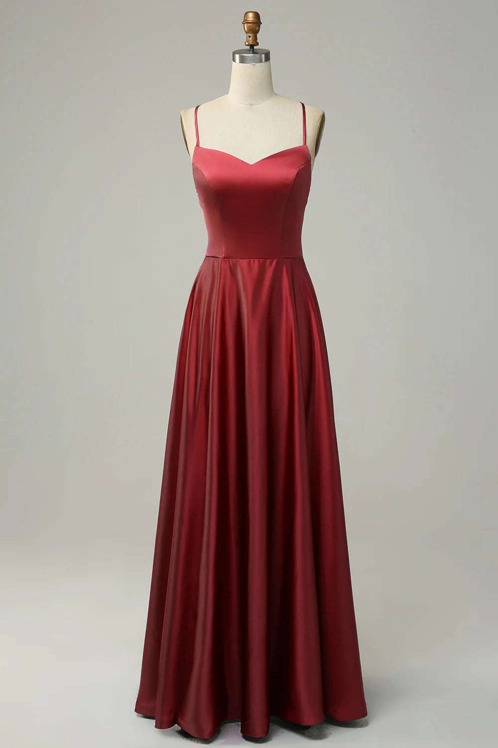 A-line thin suspender backless strap satin bridesmaid dress