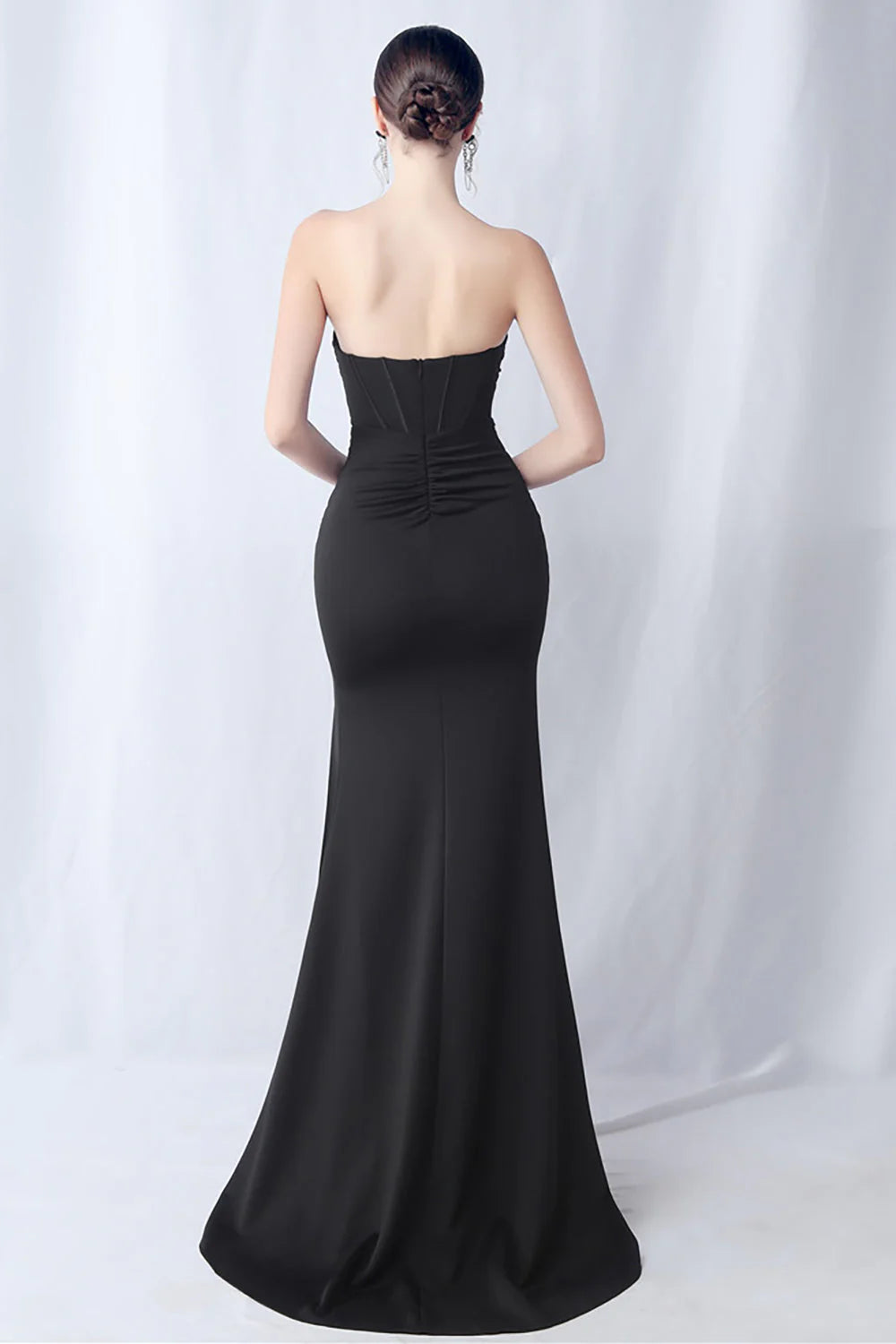 Mermaid long sleeveless strapless corset formal dress with slit