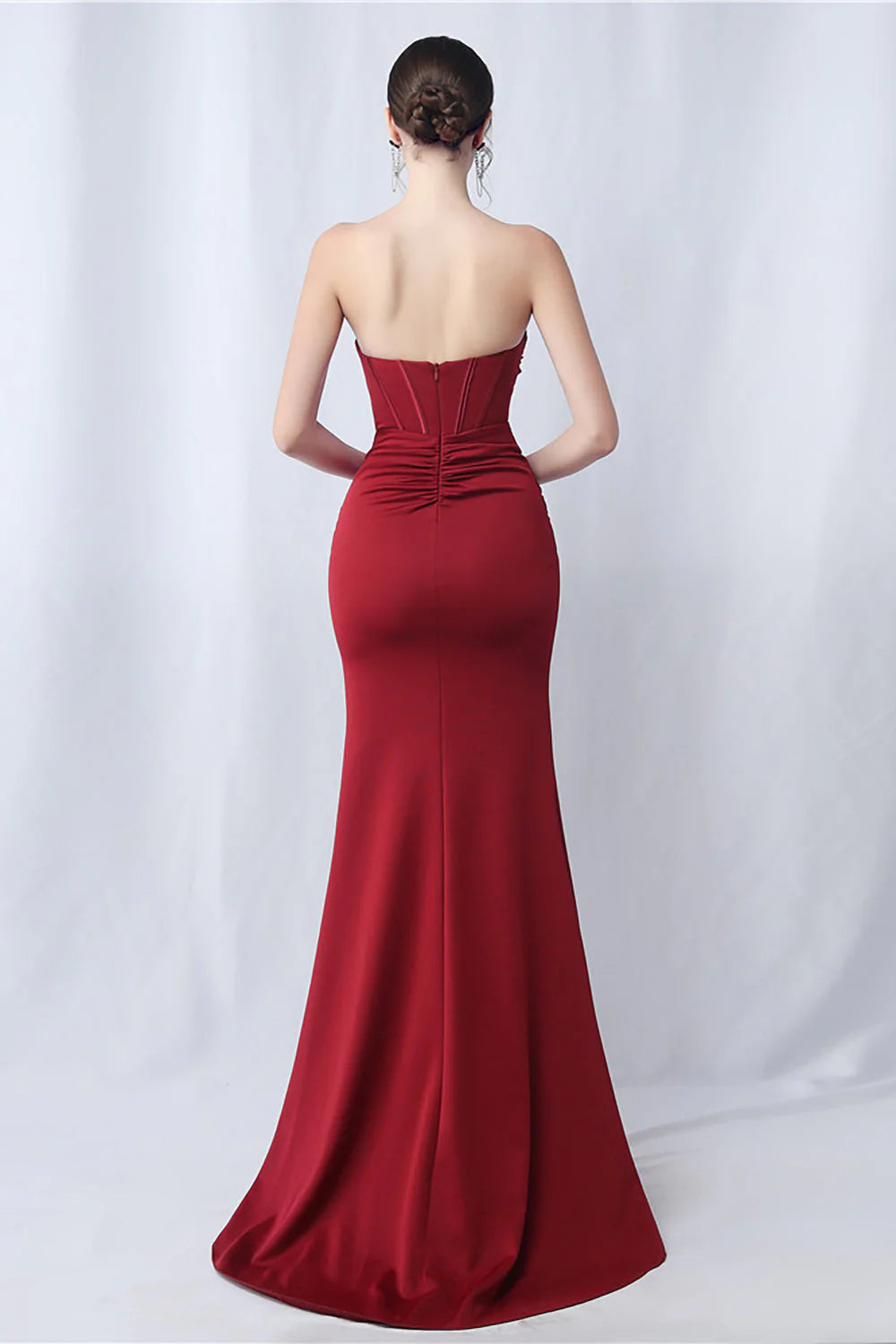 Mermaid long sleeveless strapless corset formal dress with slit