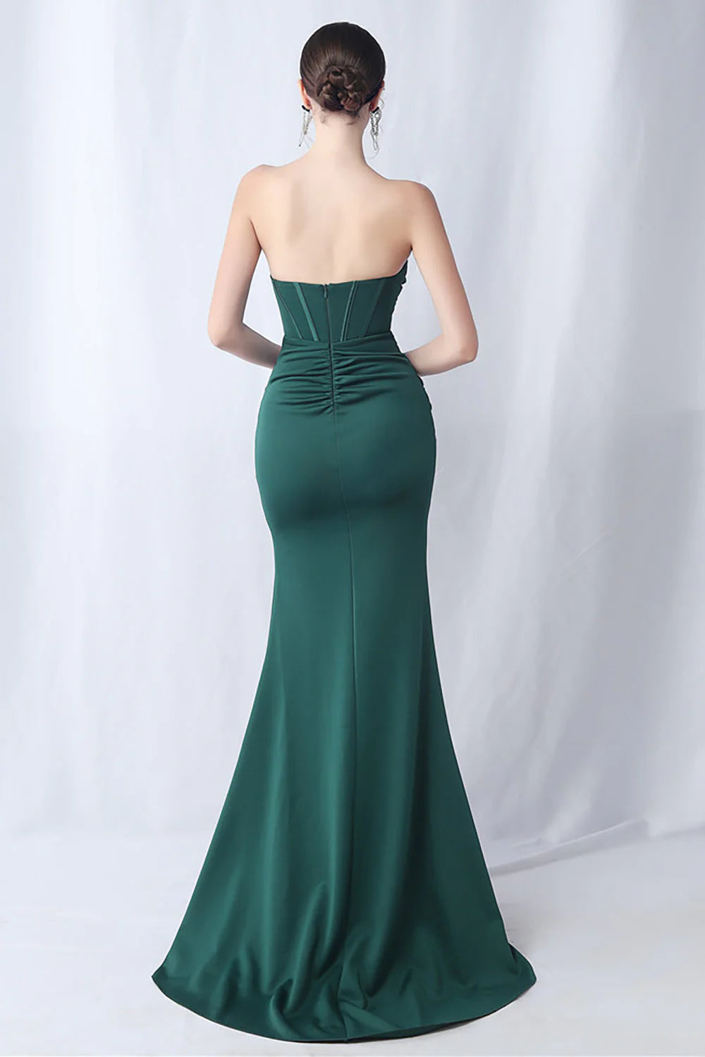 Mermaid long sleeveless strapless corset formal dress with slit