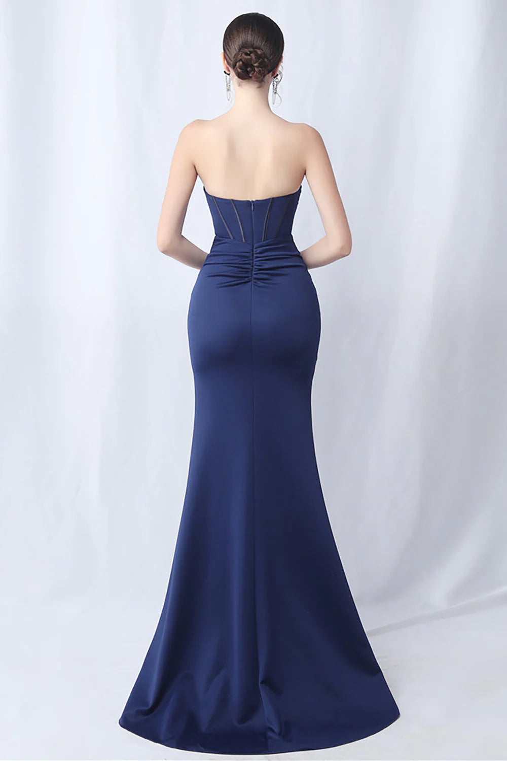 Mermaid long sleeveless strapless corset formal dress with slit