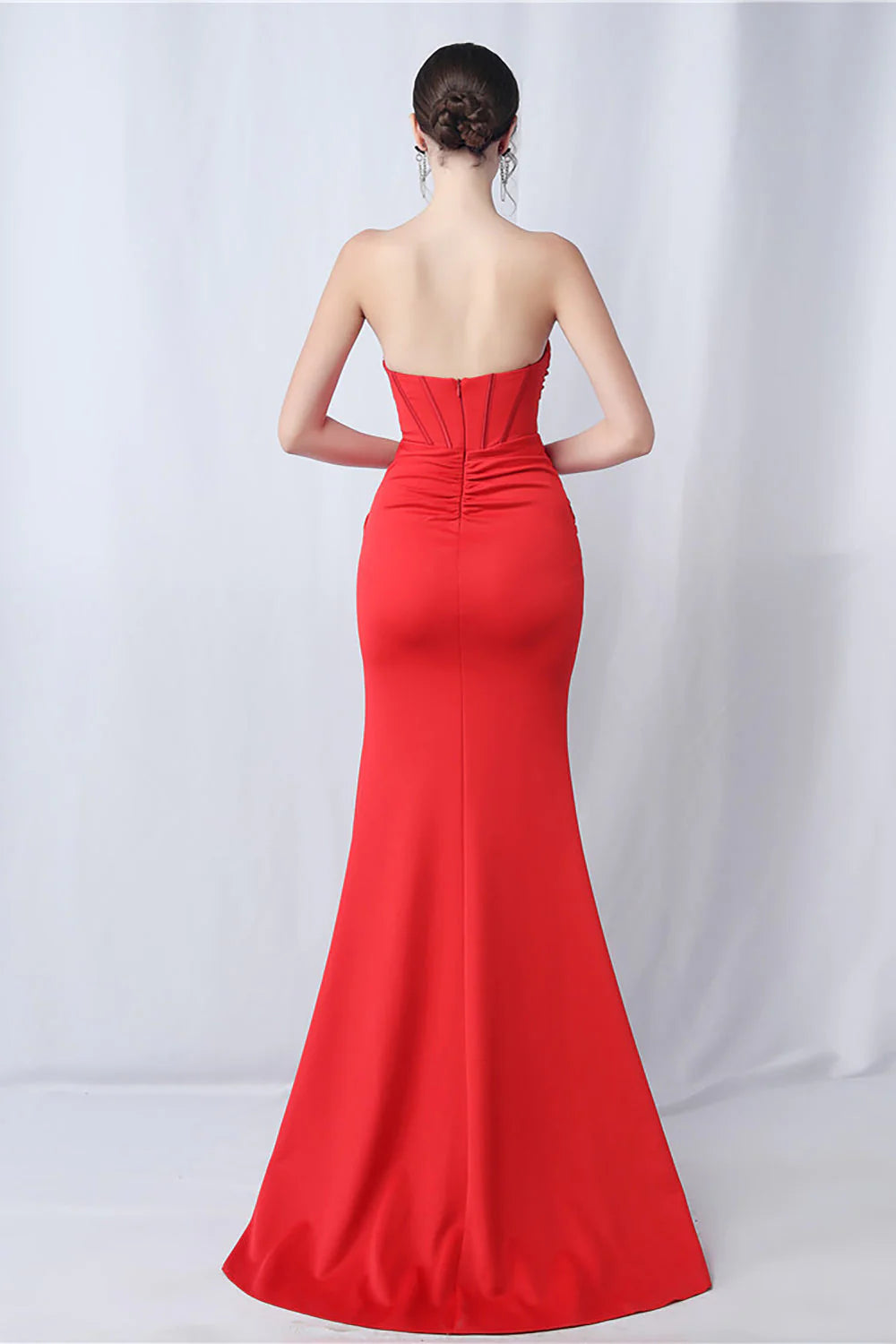 Mermaid long sleeveless strapless corset formal dress with slit