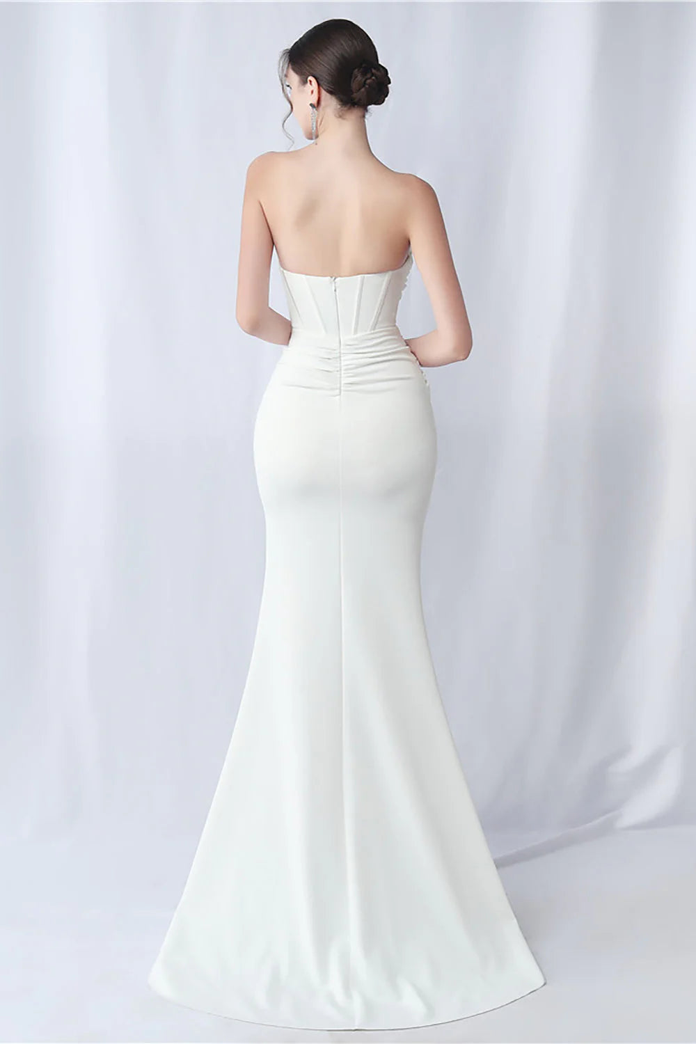 Mermaid long sleeveless strapless corset formal dress with slit