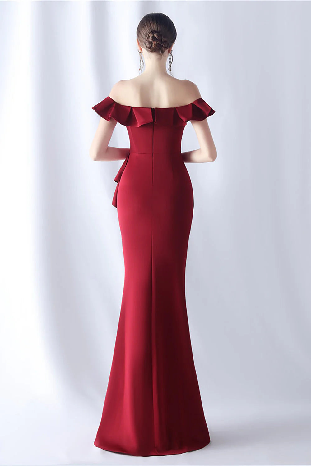 Mermaid off shoulder long formal dress with ruffles
