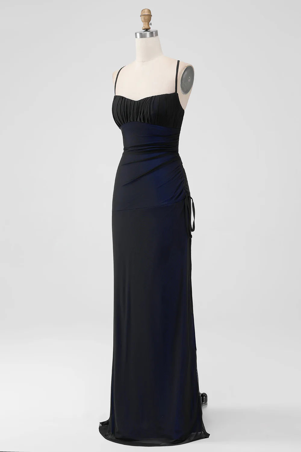 Black Red Sheath Spaghetti Straps Long Bridesmaid Dress with Lace Up Back