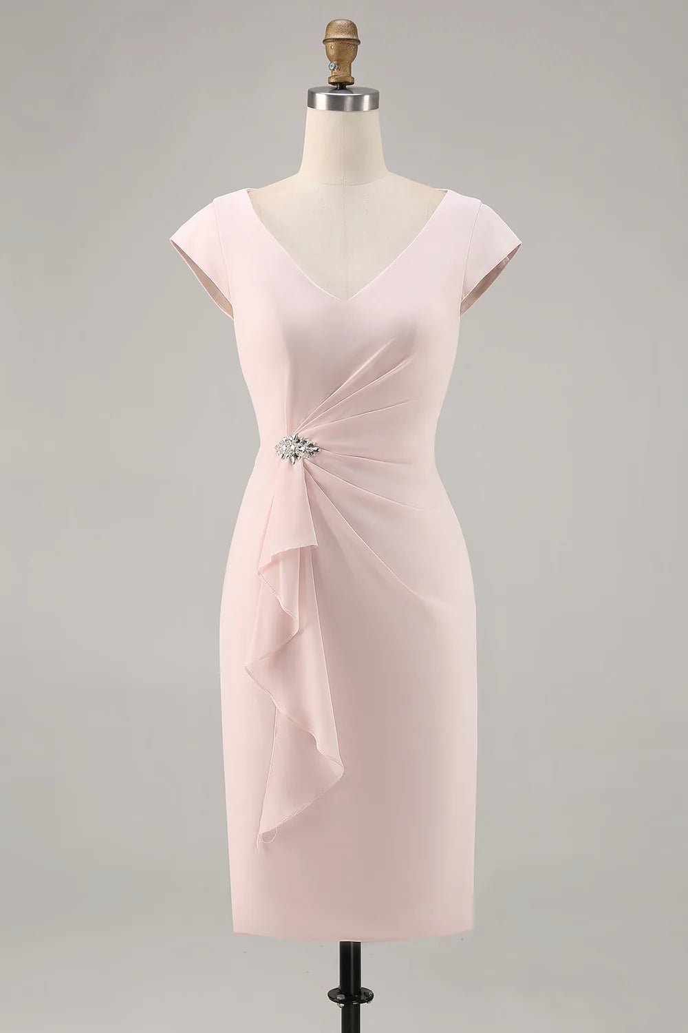 Candy Pink Sheath Ruffled Midi Mother Of Bride Dress