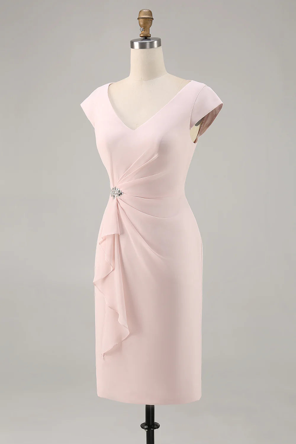 Candy Pink Sheath Ruffled Midi Mother Of Bride Dress