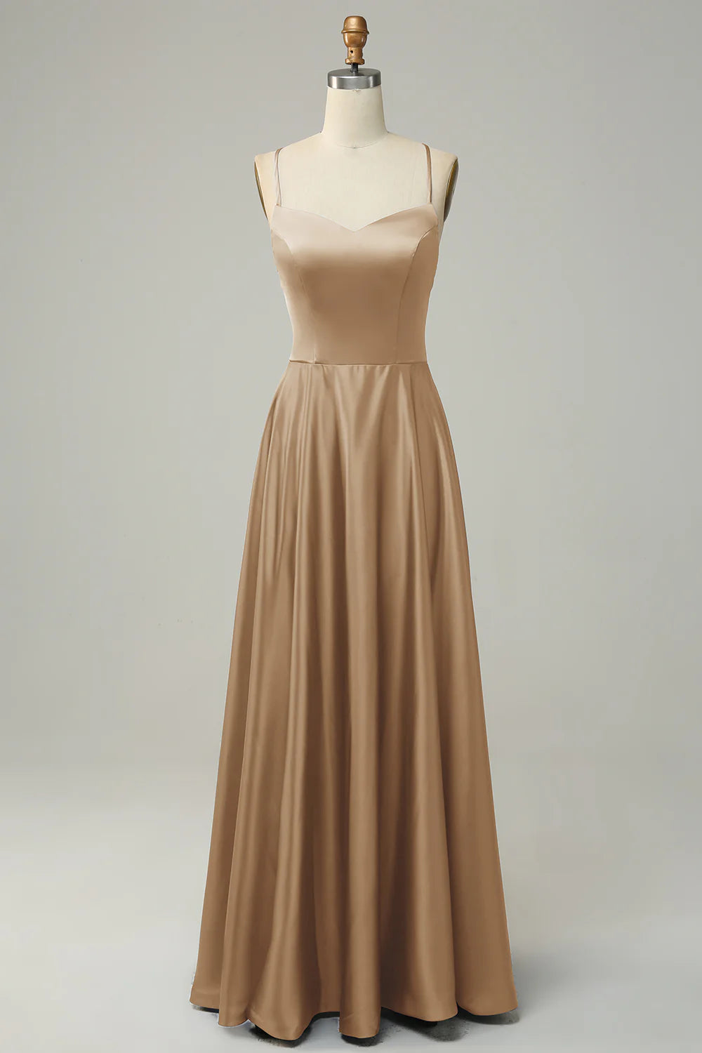 A-line thin suspender backless strap satin bridesmaid dress