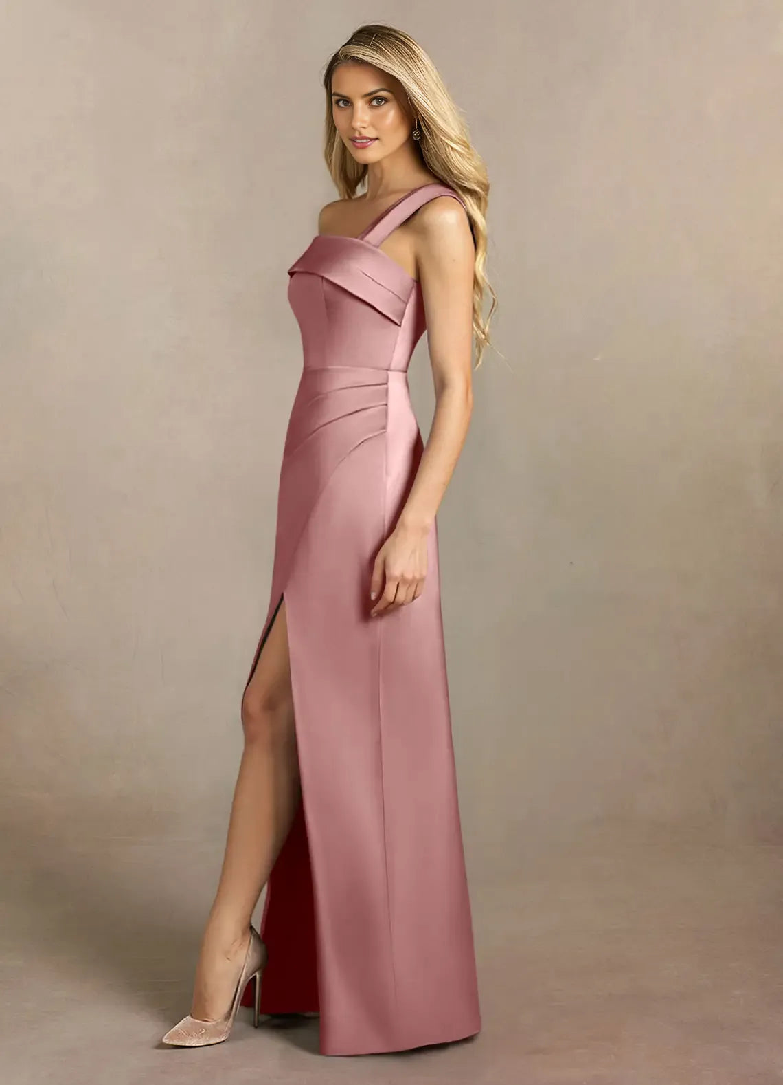 Charming Mermaid Asymmetrical neckline Cold Shoulder Sleeve Back Zip Floor-Length Side Leg Slit Mother of the Bride Dress for women for sale