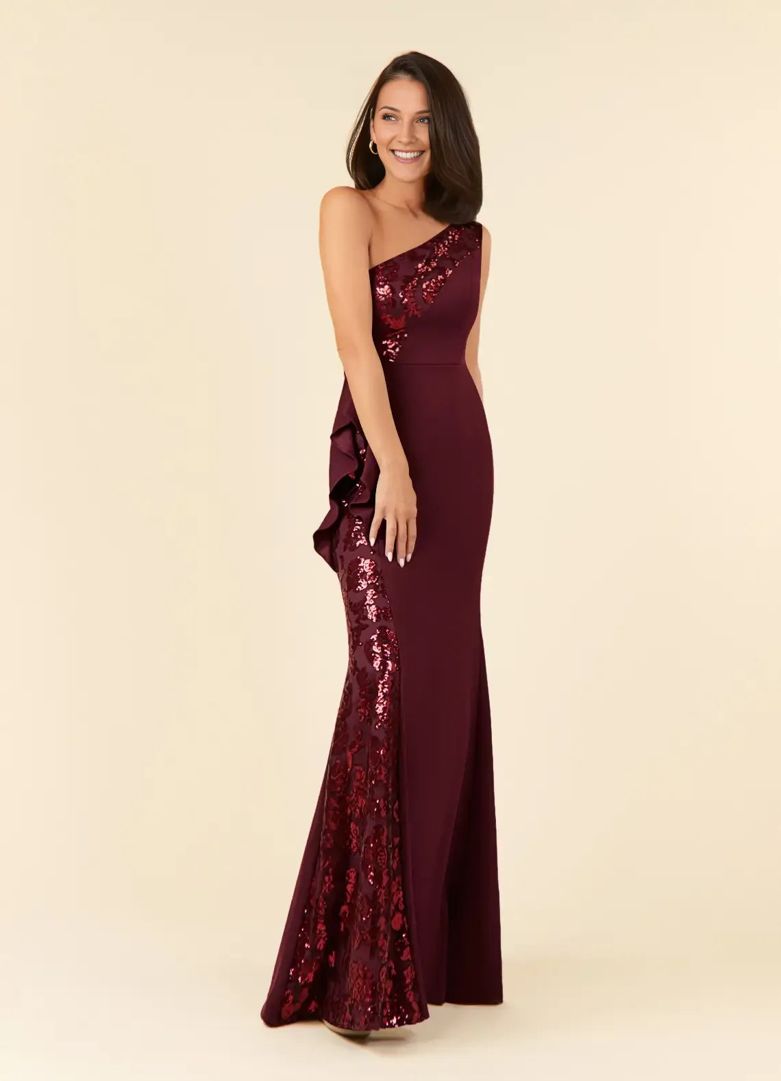 Charming Mermaid Sequins Lace One-Shoulder Sleeveless Side Zip Floor-Length Mother of the Bride Dress for women hot sale