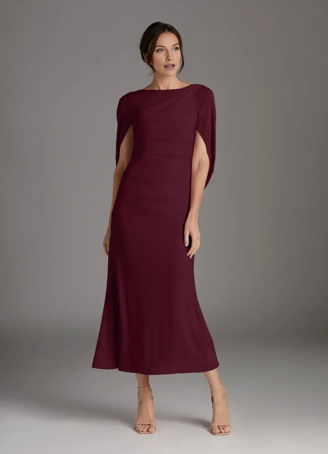 Charming Sheath Boat neck Cape V back Back Zip Ballerina-Length Mother of the Bride Dress hot sale