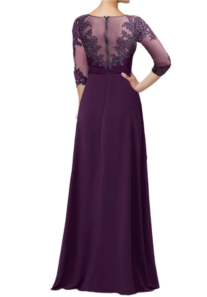 Chiffon Grape Pleated Floor Length Mother of The Bride Dresses