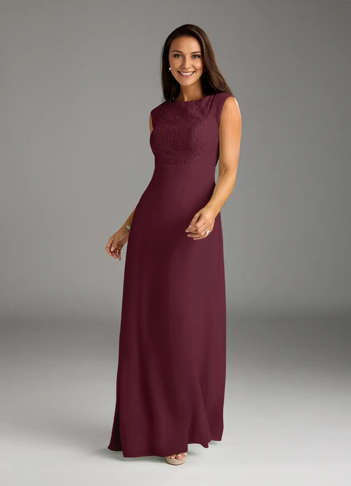Classic A-Line Lace Chiffon Scoop Neck Sleeveless Back Zip Floor-Length Mother of the Bride Dress for women hot sale