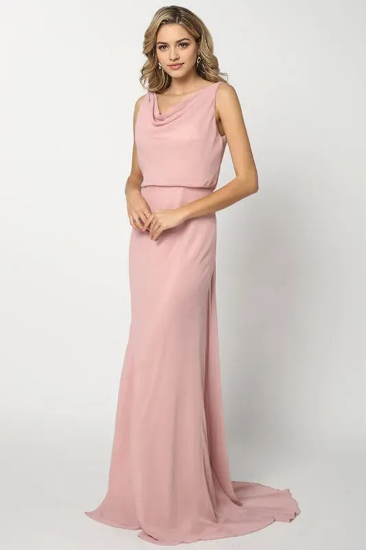 Classic chiffon Cowl Neck Sleeveless cutout closure Floor length prom dress for women hot sale