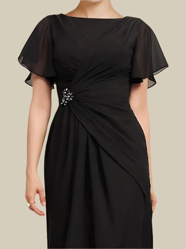 Column Chiffon Short Sleeves Ankle Length Mother of The Bride Dresses