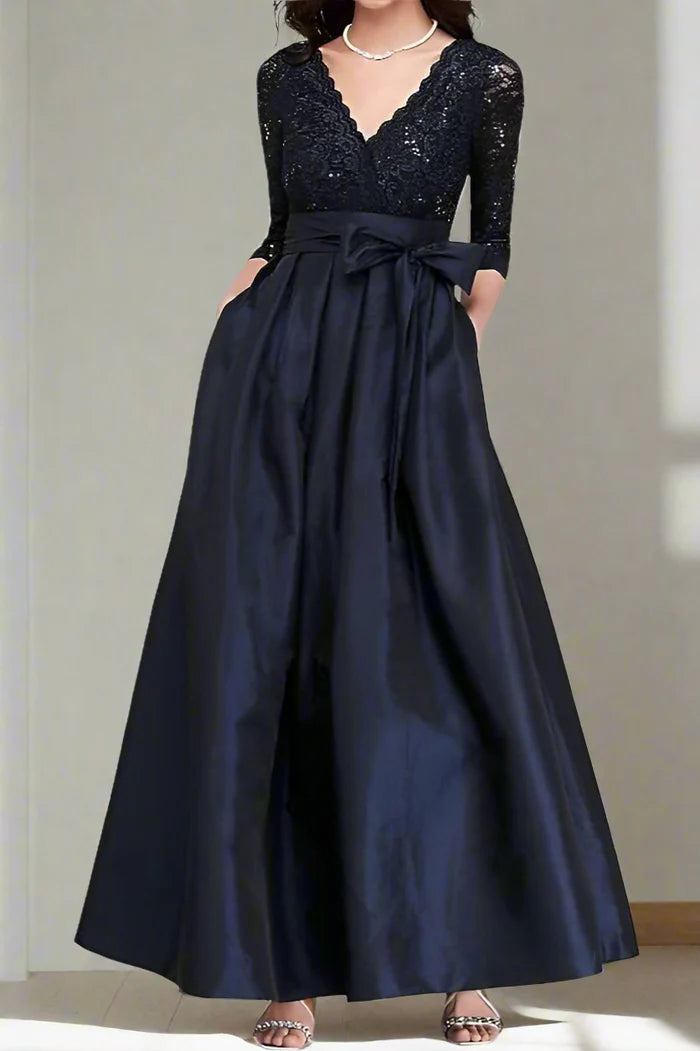 Dark Navy A-Line Ankle Length Satin Mother of The Bride Dresses