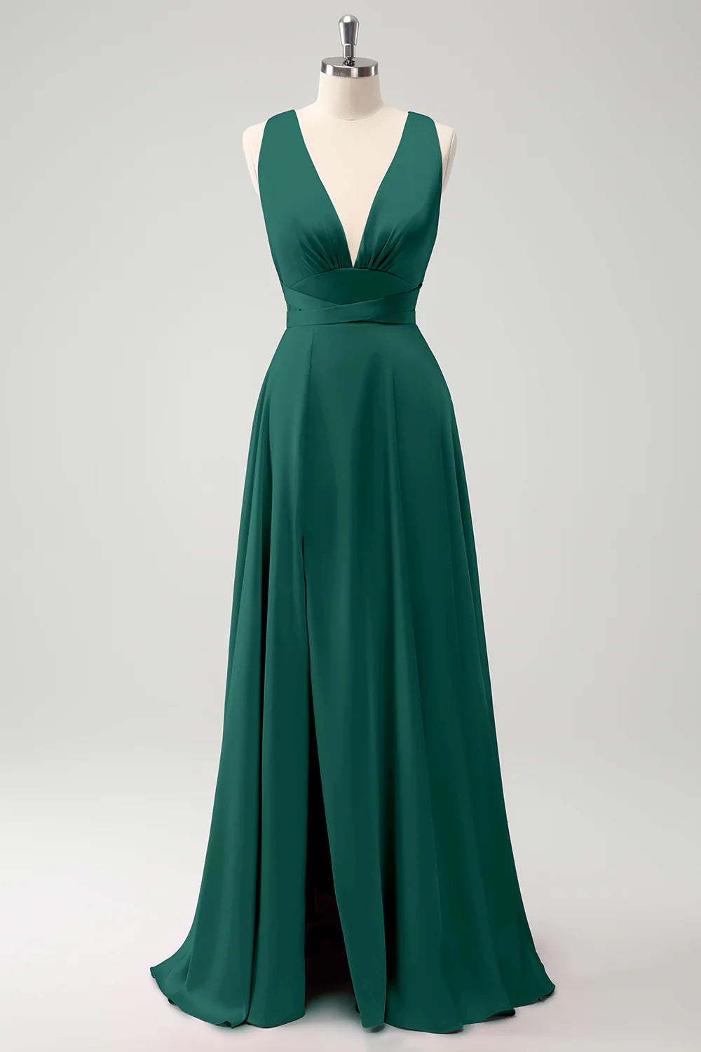 A-line deep V-neck backless strap long bridal dress