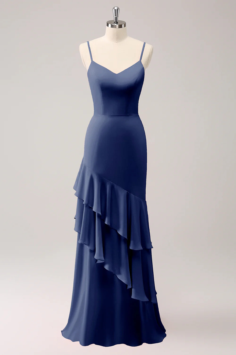 Mermaid Spaghetti Straps Long Bridesmaid Dress with Ruffles