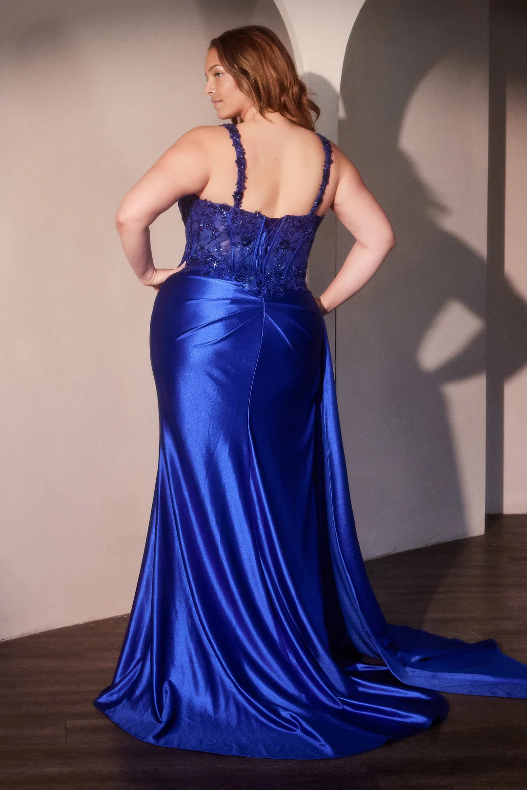 Deep V-slim suspender mermaid side slit dress