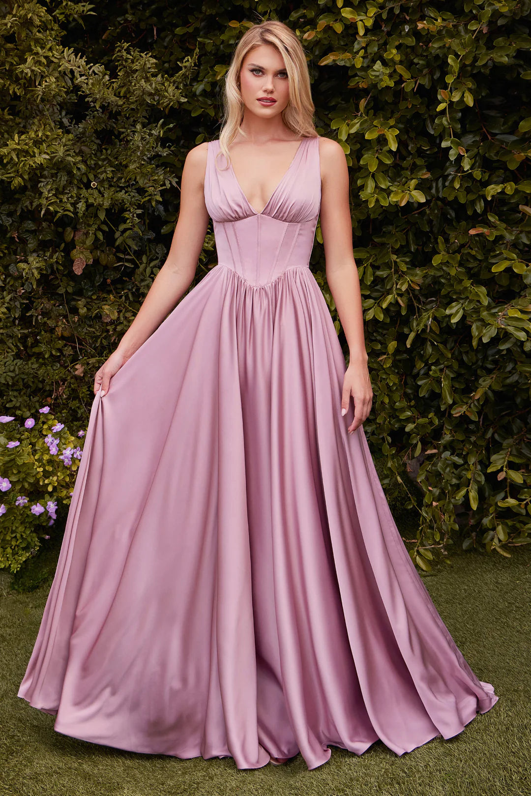 Deep V stiff corset A-line dress with straps at the back