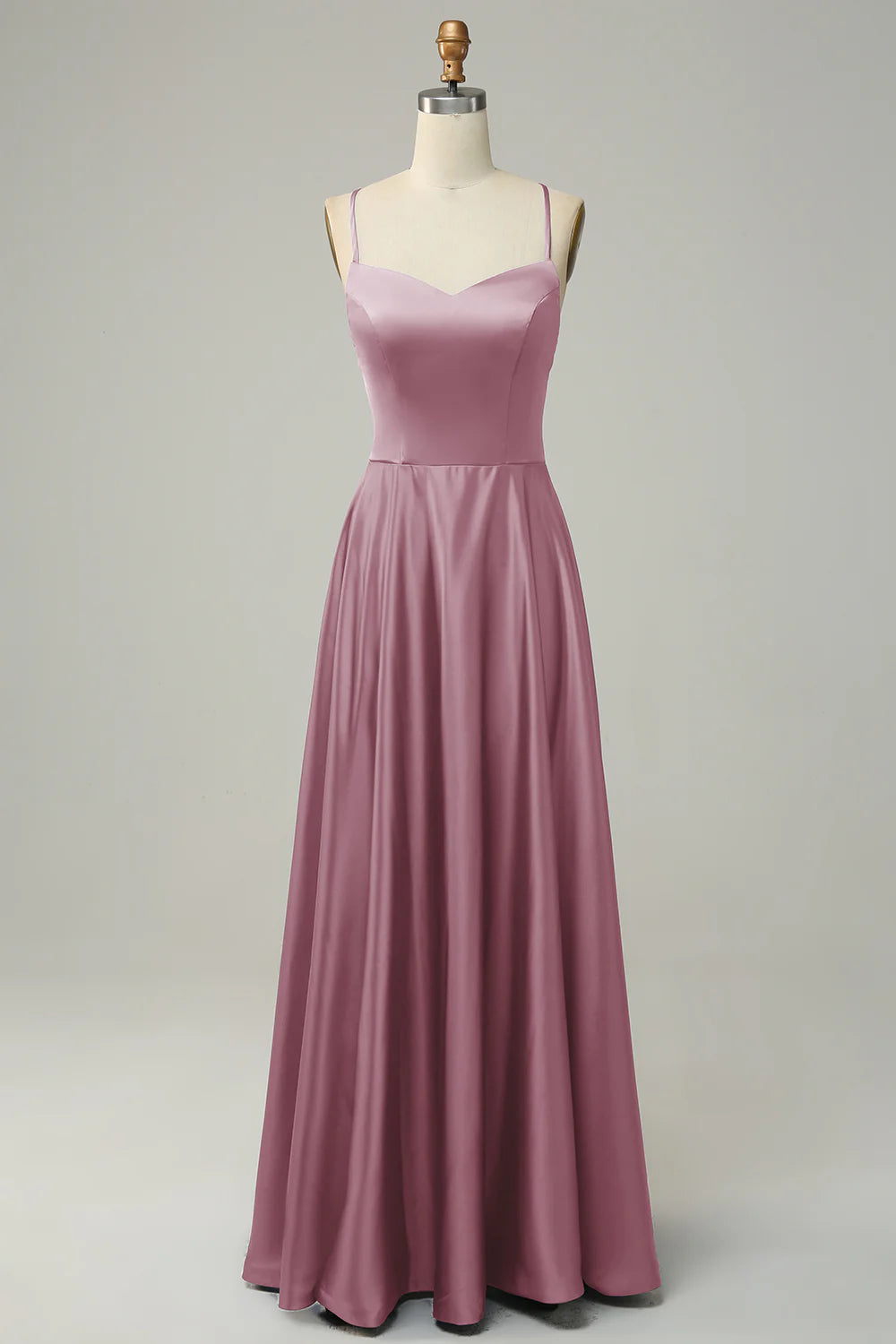 A-line thin suspender backless strap satin bridesmaid dress