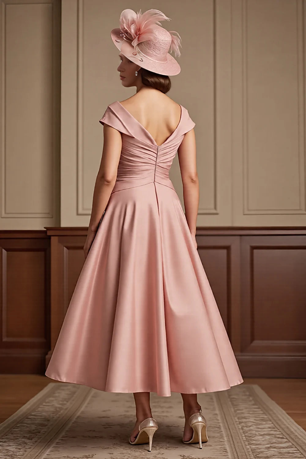 Dusty Rose A Line V Neck Midi Mother Of Bride Dress